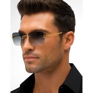 Fashion Sunglasses Green Lens Rectangle Gold Frame Shades Gold Metal Rimless New